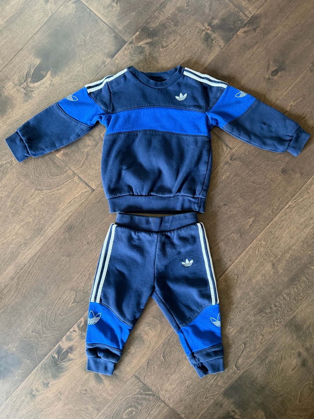 adidas Navy and Royal Blue Kids Sweater & Jogger Set